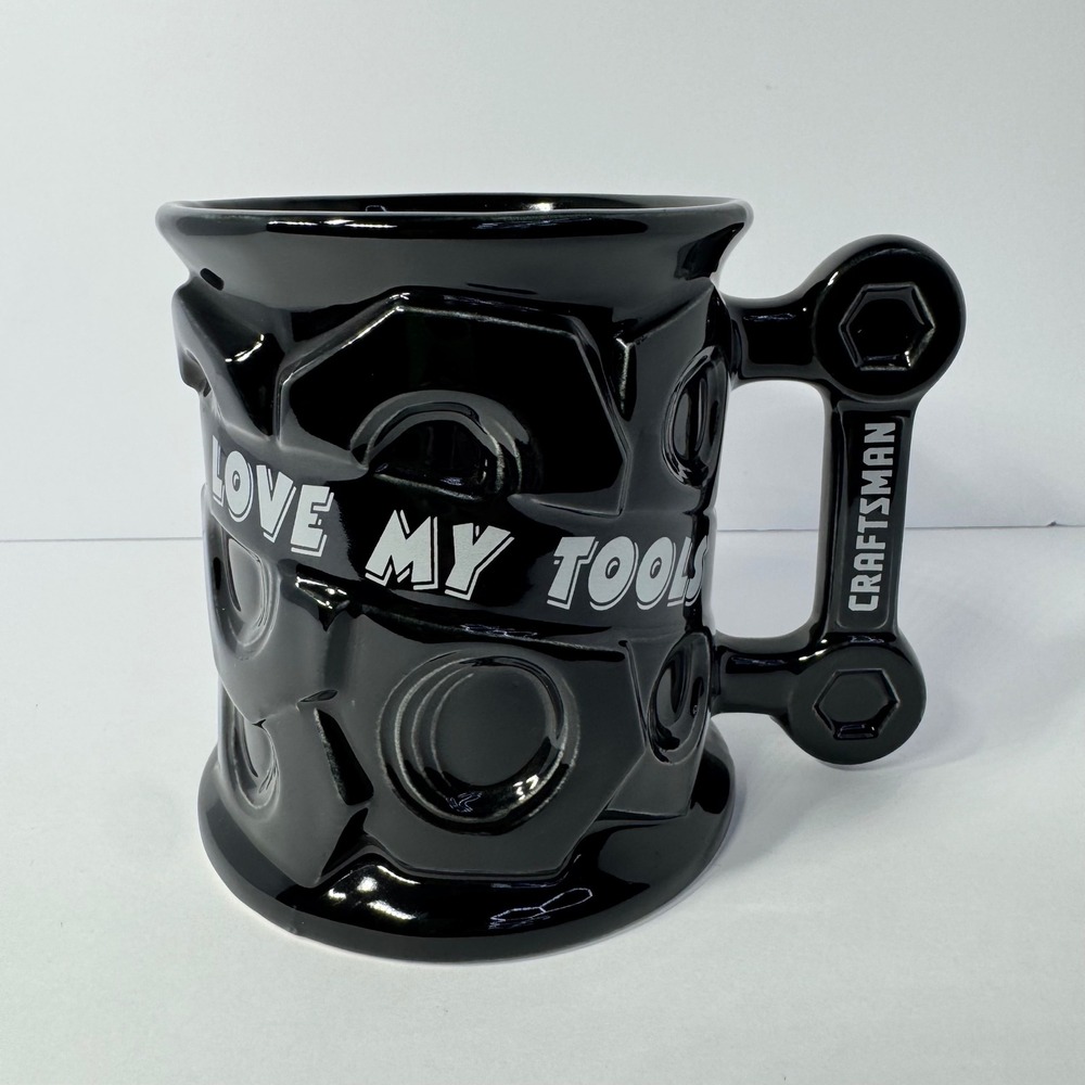 Vintage 1996 Craftsman Wrench Handle Mug I Love My Tools Black 3D Nut Bolt EUC
